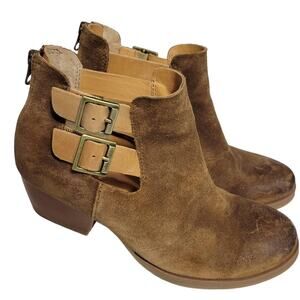 Korks Ease Gabriela Ankle Boots Brown Tan Leather Booties Distressed Boho Size 7